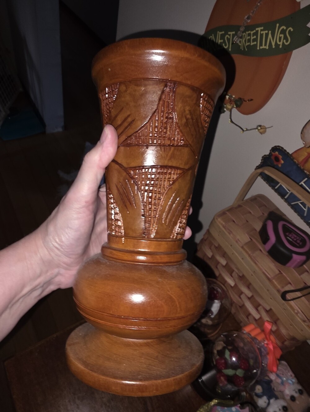 Vintage Handcrafted Mahogony Vase